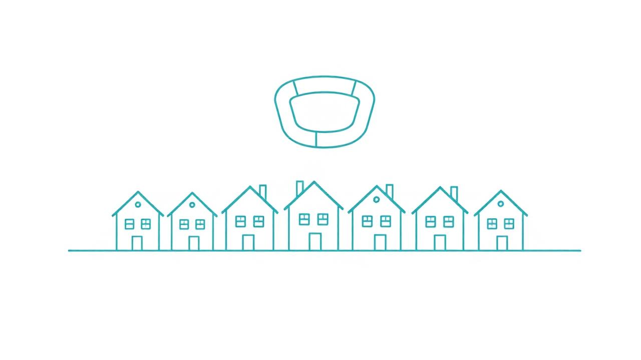 Line art of houses with a telephone handset above them