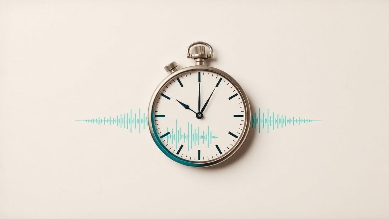 Stopwatch dissolving into a teal audio waveform